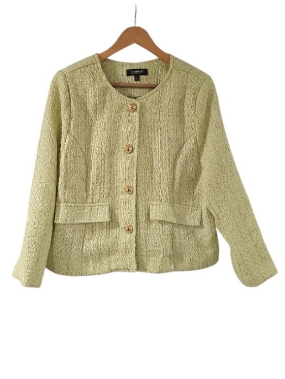 Vintage Glamour Bouclé Jacket Women XL Sage Green Textured Career Blazer